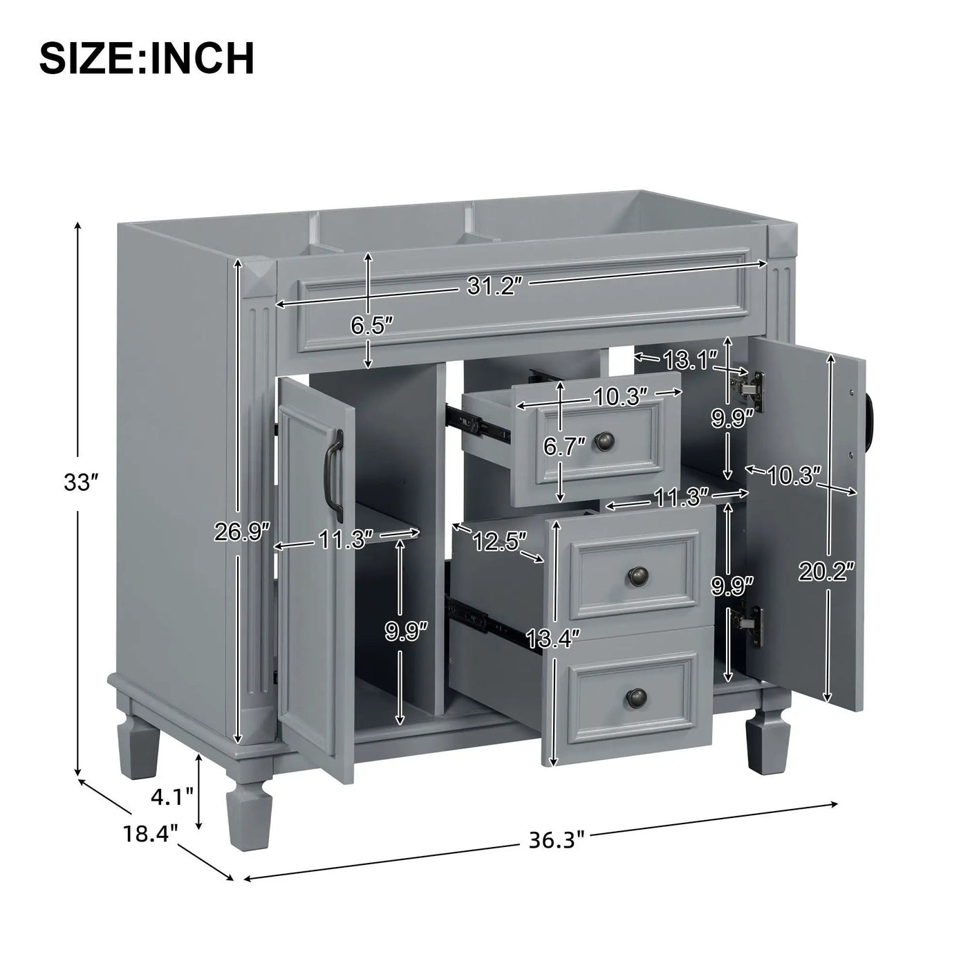 Bathroom Vanity Cabinet With 2 Soft Closing Doors And 2 Drawers by Unique Piece Furniture