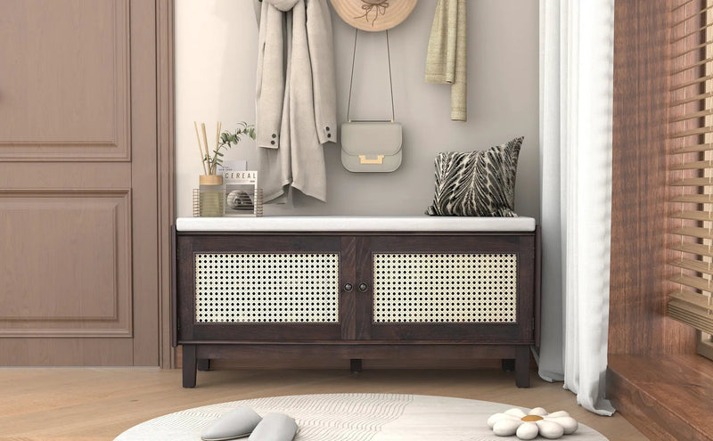 TREXM Boho Rattan Entryway Bench with Storage by HouseOfZazla