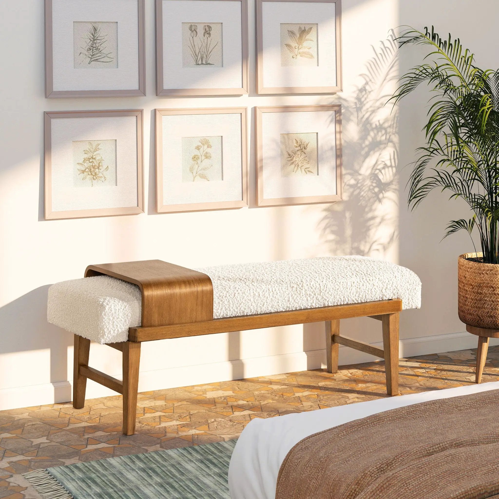 Billie - Modern Telephone Bench With Sliding Shelf - Ivory White by Unique Piece Furniture