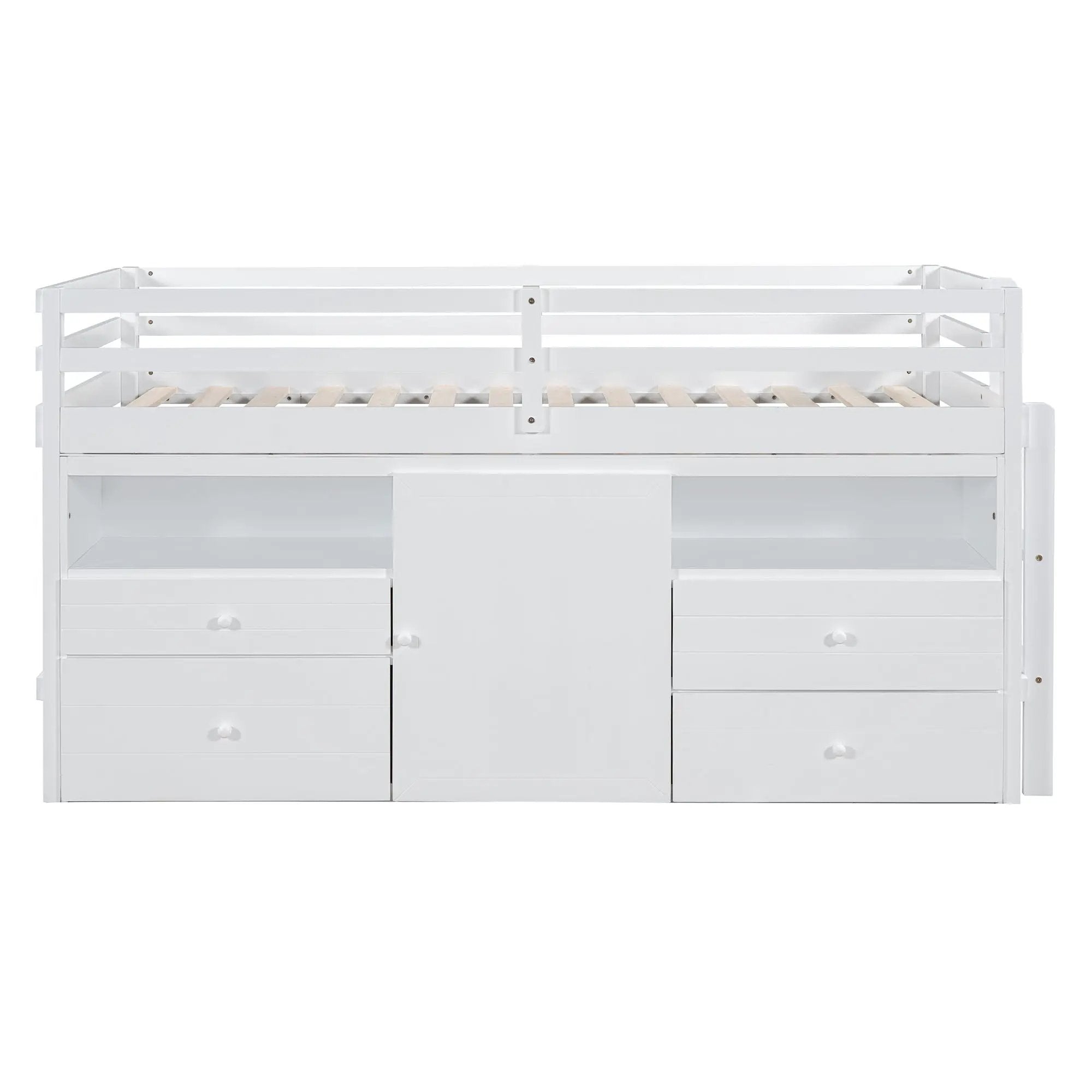 Loft Bed With 4 Drawers, Underneath Cabinet And Shelves