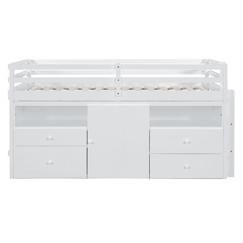 Loft Bed With 4 Drawers, Underneath Cabinet And Shelves