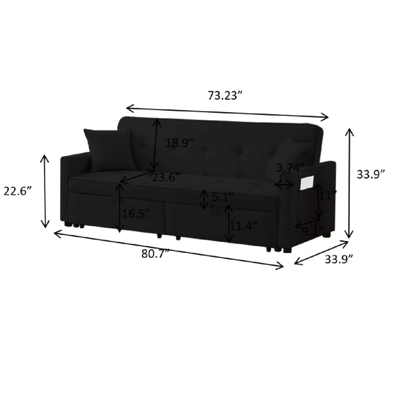 3 In 1 Convertible Sleeper Sofa Bed, Reclining Backrest, Pillows, Pockets by HouseOfZazla