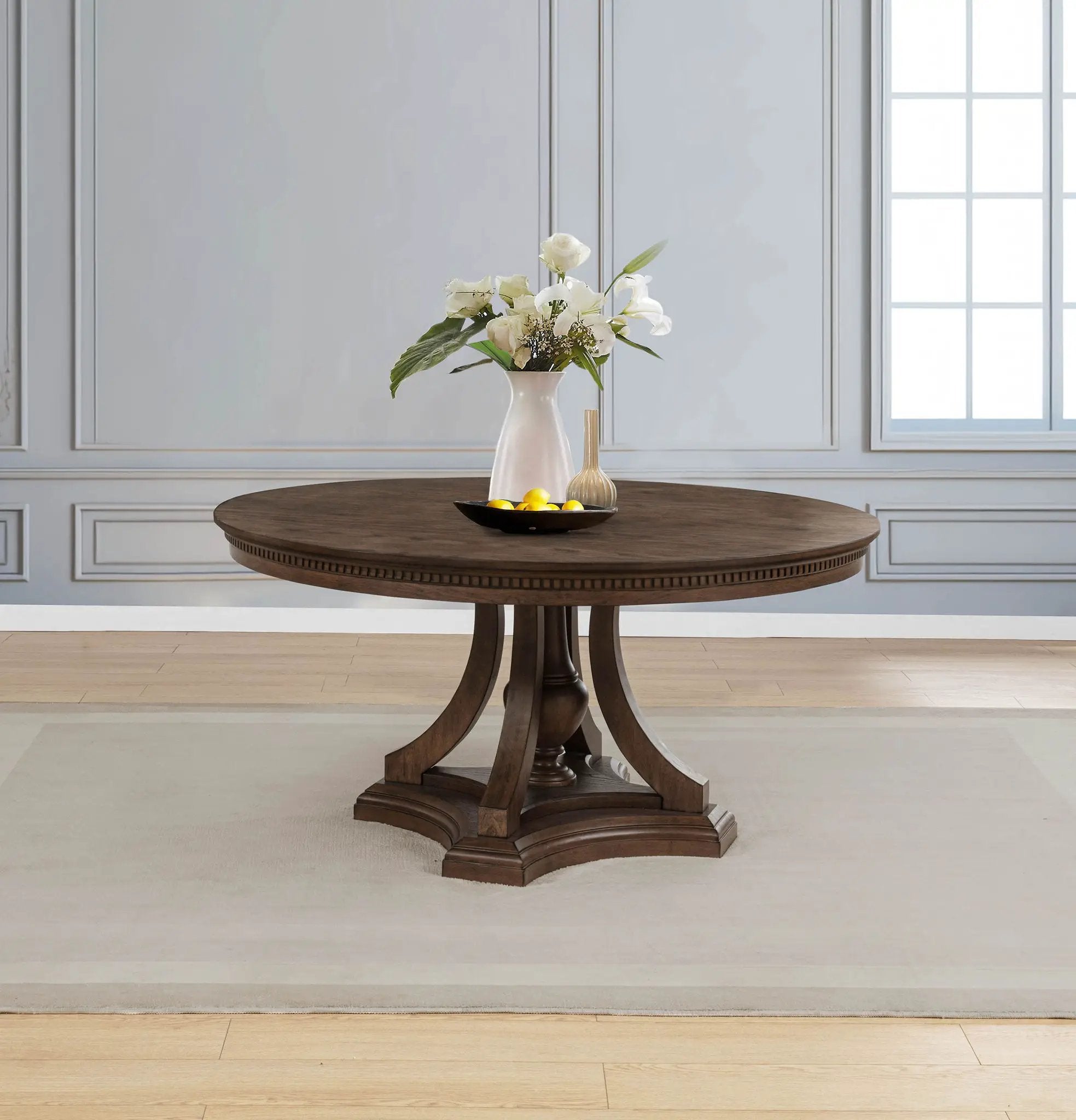 Ridgewell Round Pedestal Dining Table Dark Oak by Unique Piece Furniture