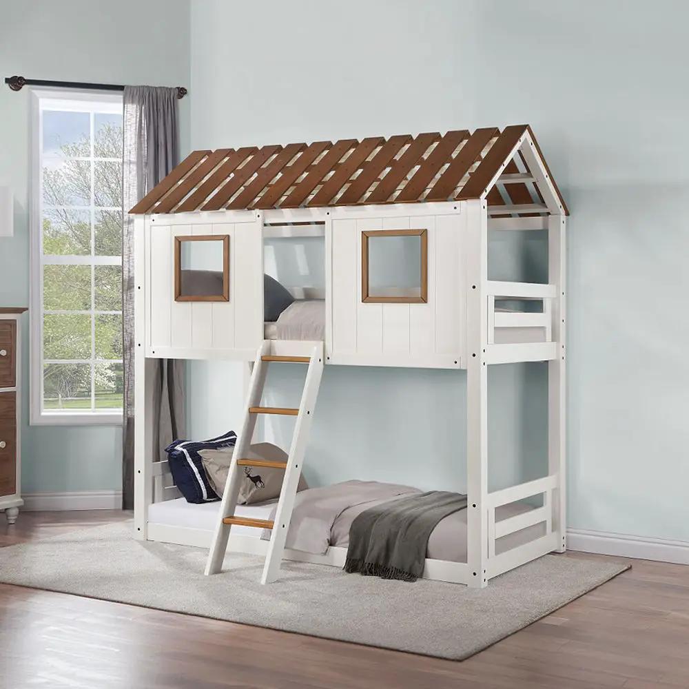 Inara - Twin Over Twin Bunk Bed - White & Rustic Oak by Unique Piece Furniture