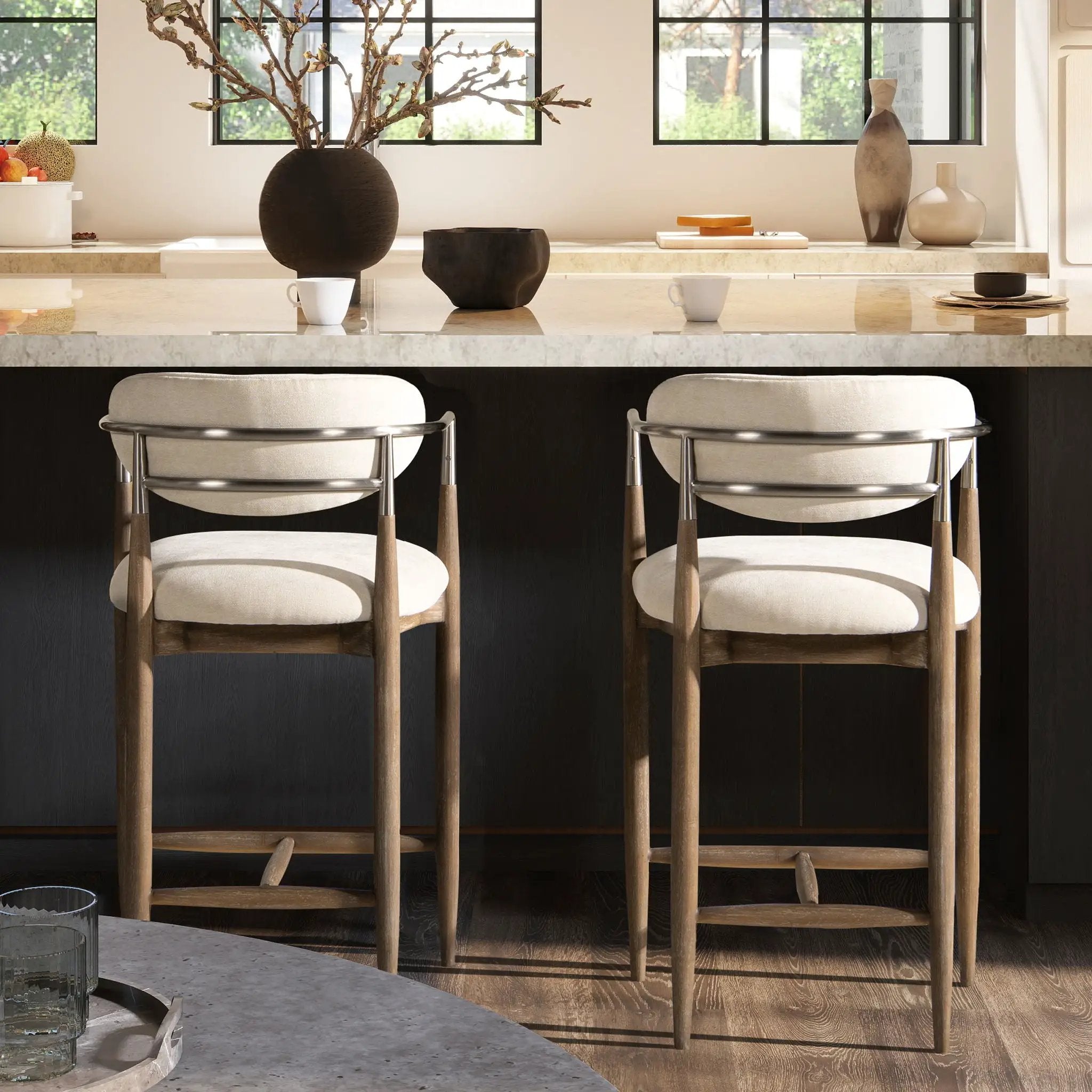 Artemis - Mixed Material Upholstered Counter Stool - Warm White by Unique Piece Furniture