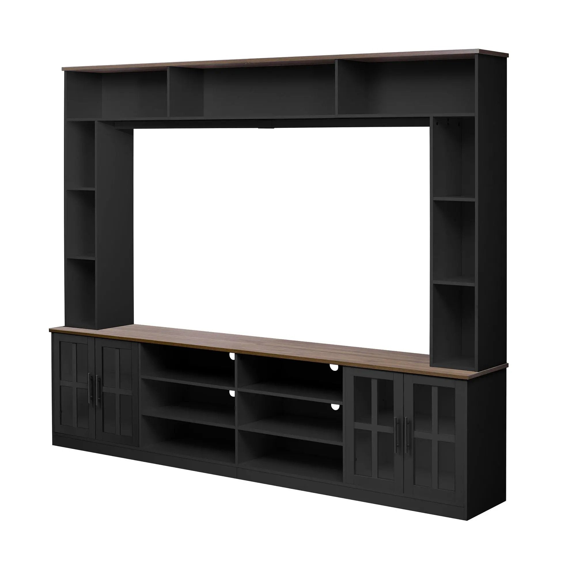Wall Unit Entertainment Center With Bookshelves For TVs Up To 80", Tempered Glass Doors And Adjustable Shelves by HouseOfZazla