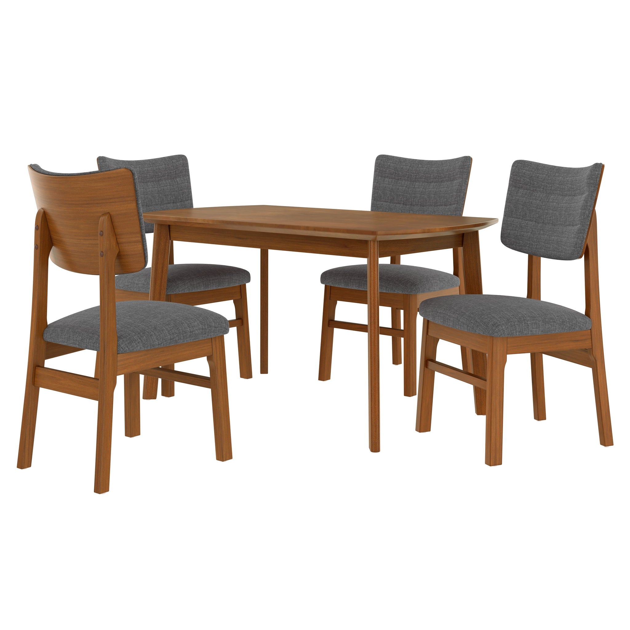 Mid Century Modern Dining Table Set For 4, Solid Wood Dining Table And Solid Wood Chairs, 5 Pieces Farmhouse Dining Table And 4 Upholstered Chairs - Brown / Gray by HouseOfZazla