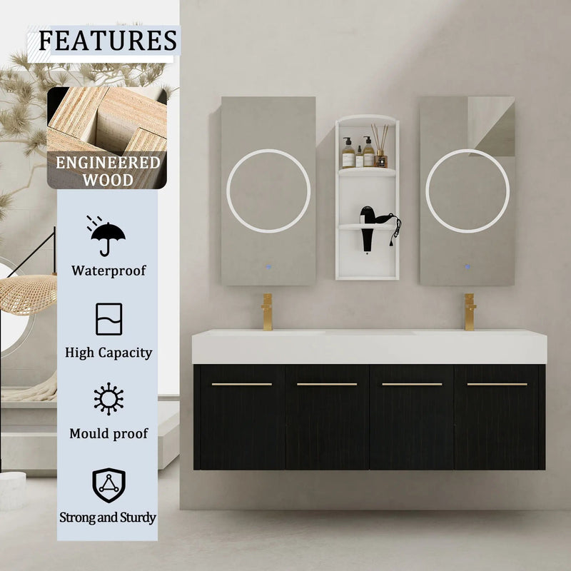 Modern Wall Mounted Bathroom Vanity With Resin Sink And Storage Rack by Unique Piece Furniture
