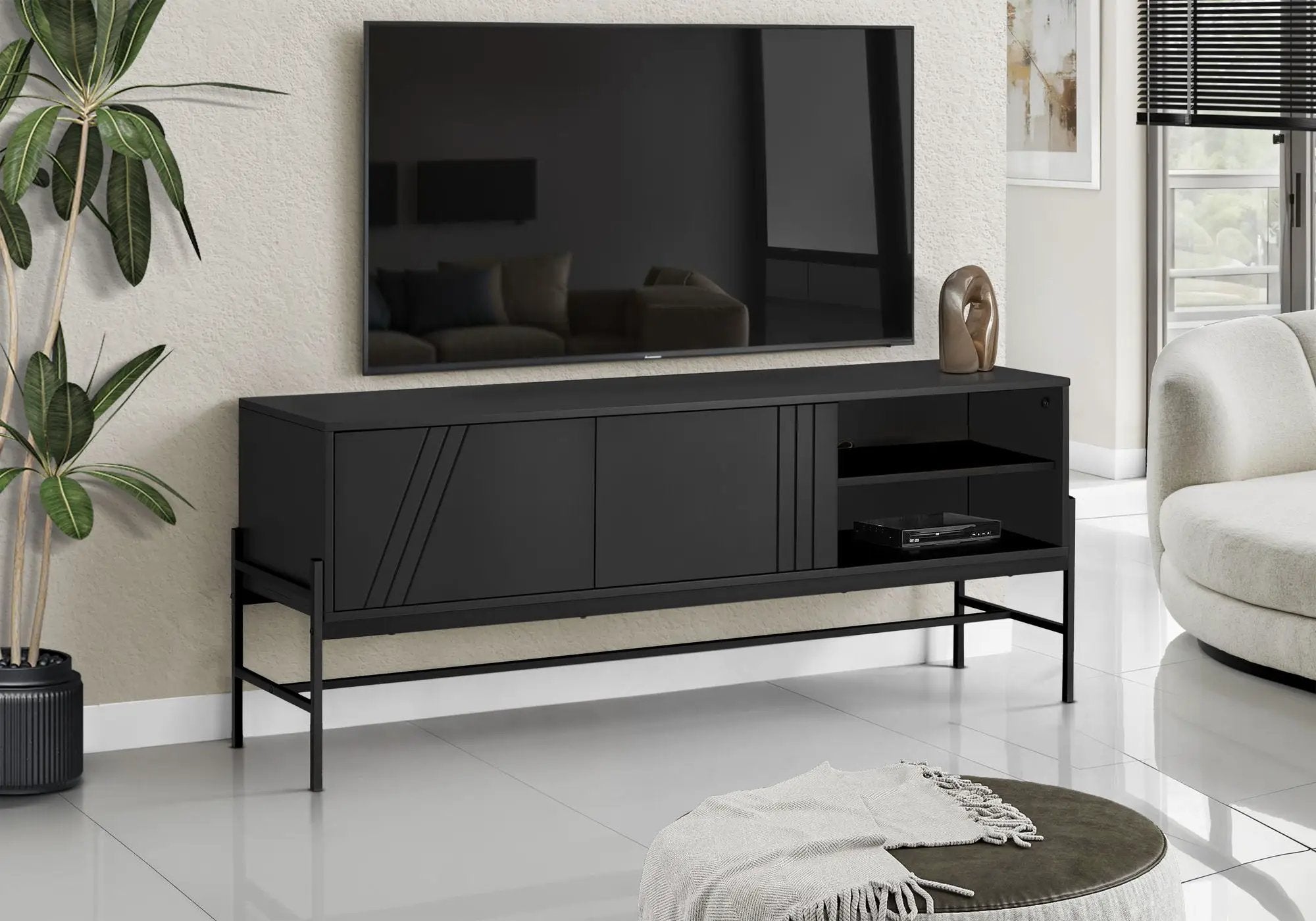 TV Stand, Modern Design Console, Media Entertainment Center, Storage Cabinet, Contemporary & Modern - Black by Unique Piece Furniture