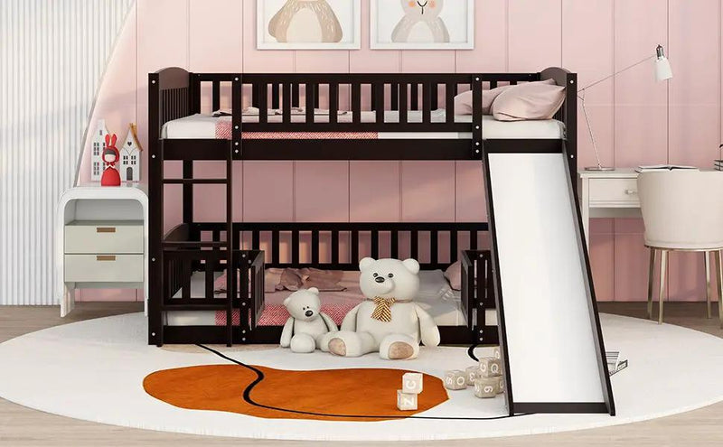 Low Bunk Bed With Slide, Fence And Ladder by Unique Piece Furniture