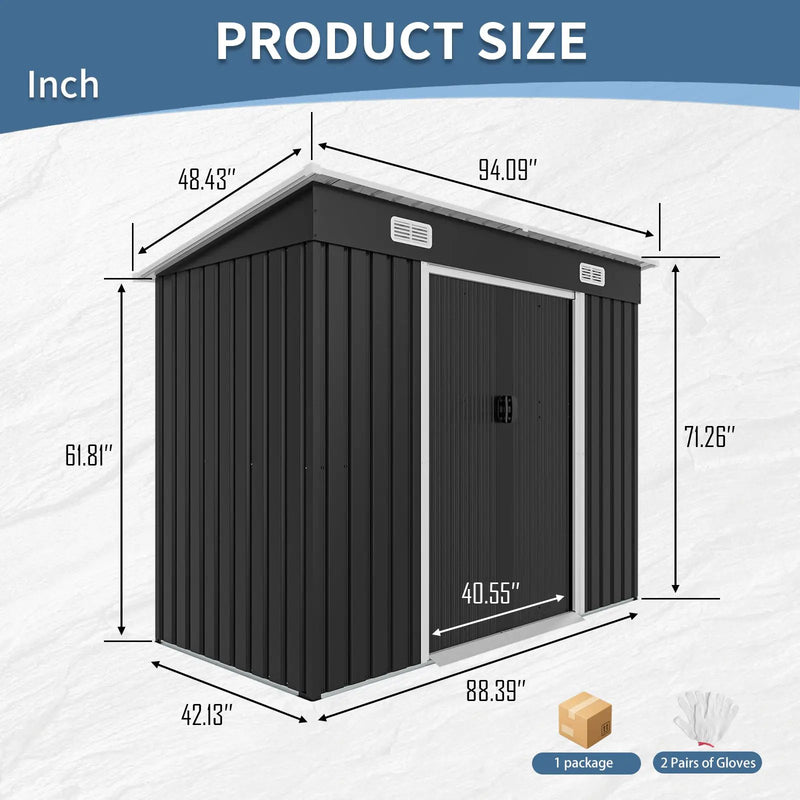 8x4ft Metal Shed with Sliding Door and Air Vents by HouseOfZazla