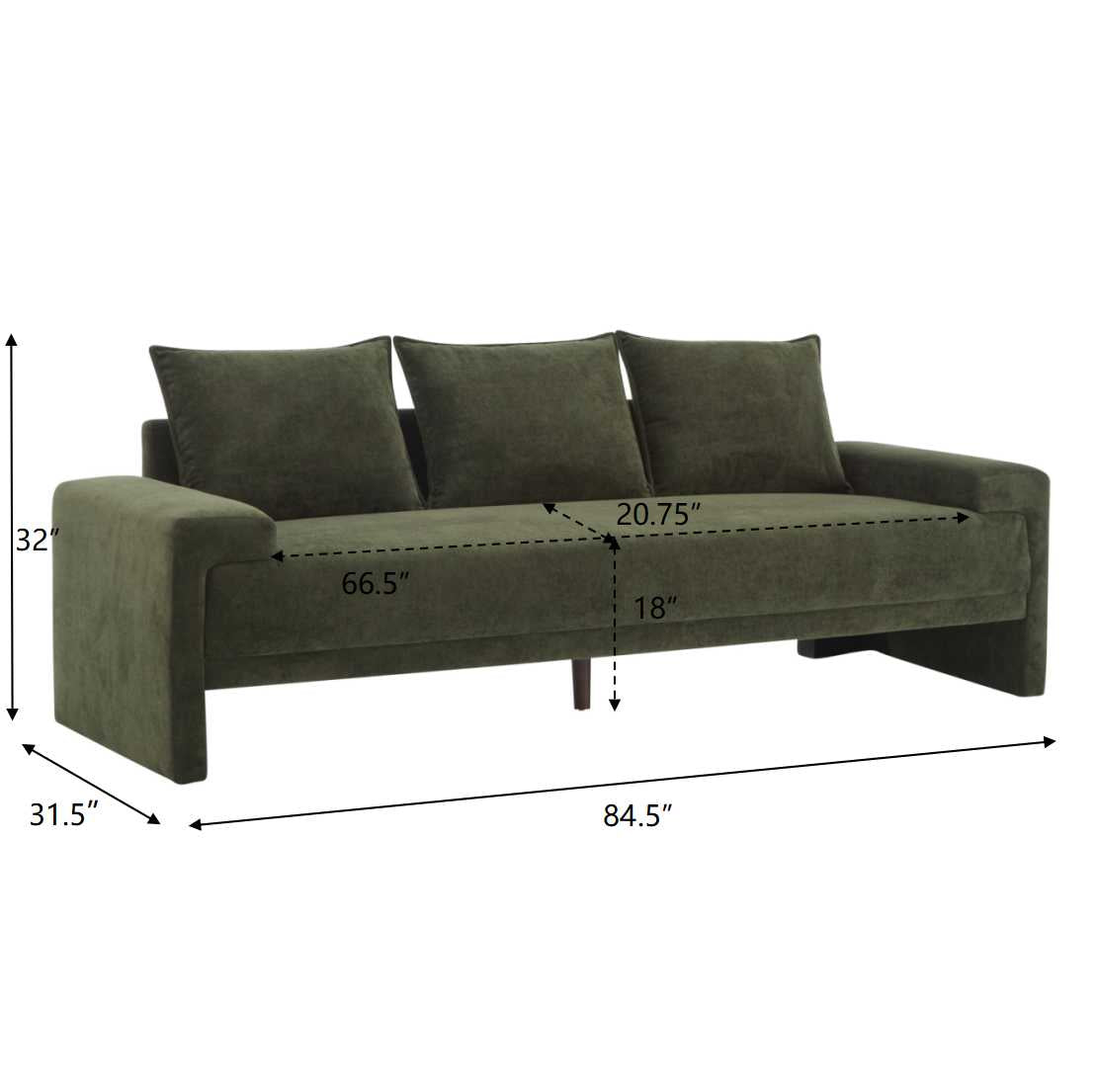 Algora 84.5 in. 3 Seater Modern Upholstered Velvet Sofa, Moss by HouseOfZazla