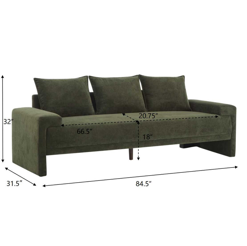 Algora 84.5 in. 3 Seater Modern Upholstered Velvet Sofa, Moss by HouseOfZazla