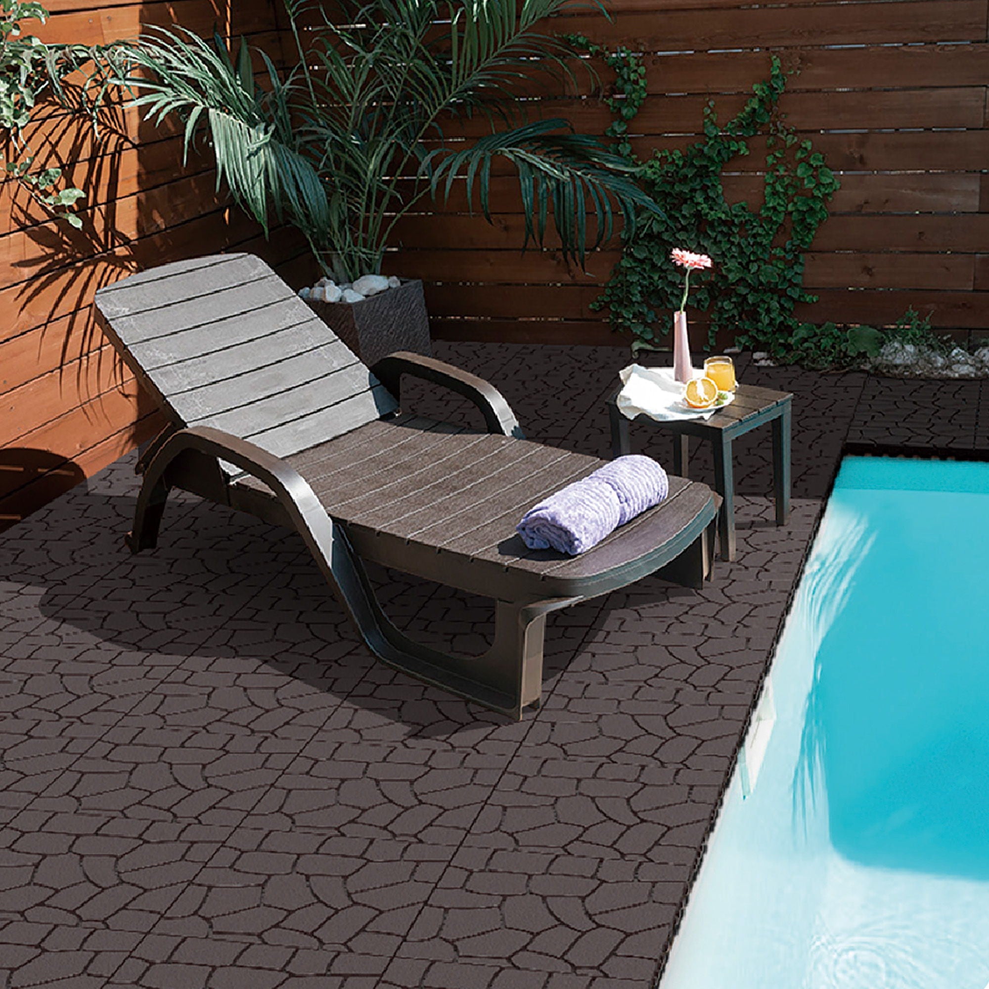 New Stone Texture Patio Deck Tiles, Diy Interlocking Floor Tiles, Easy Installation by HouseOfZazla