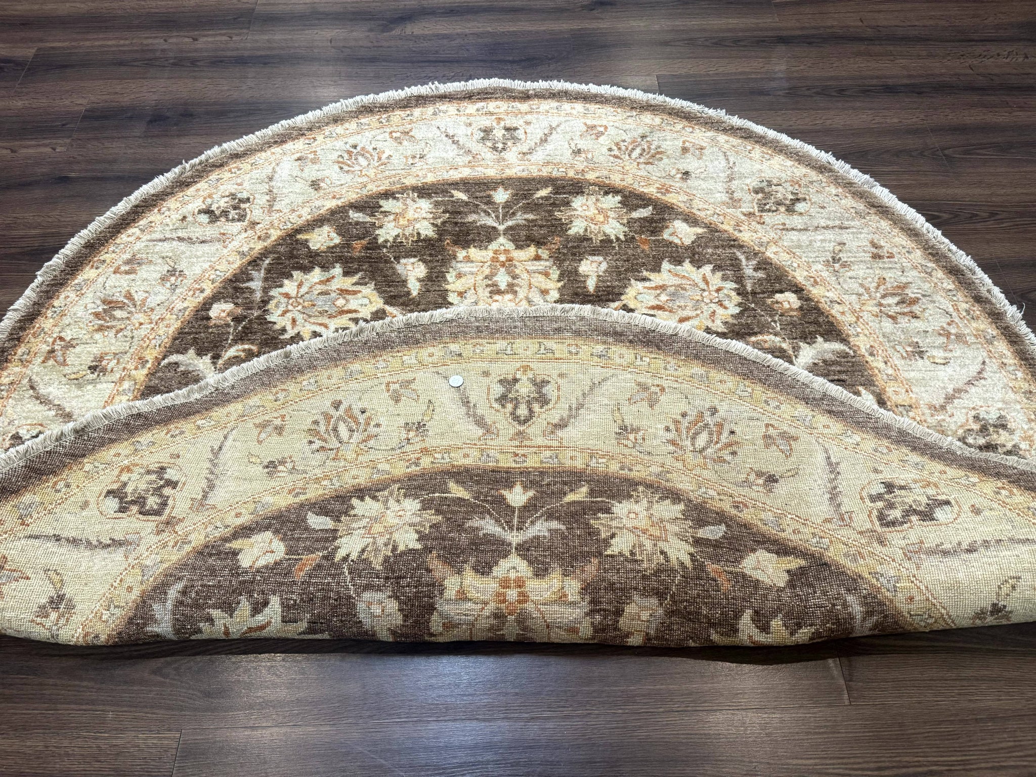 Round Pakistani Rug 6x6, Brown and Beige, Floral, Peshawar Rug, Traditional by Jewel Rugs