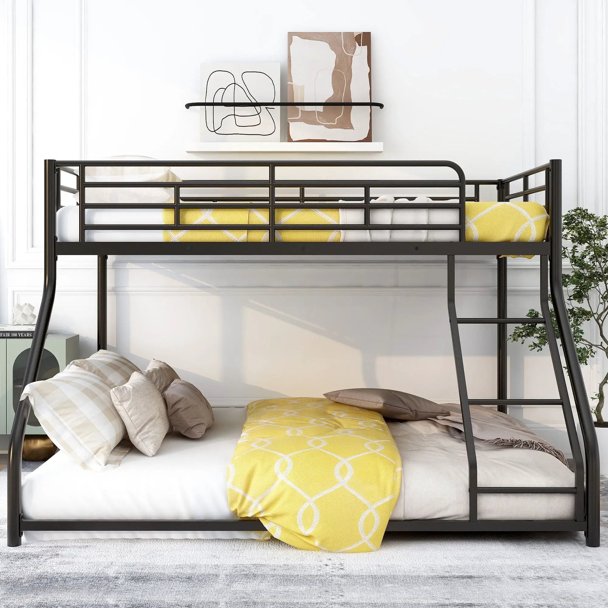 Metal Floor Bunk Bed With Sloped Ladder, Space Saving Design by Unique Piece Furniture