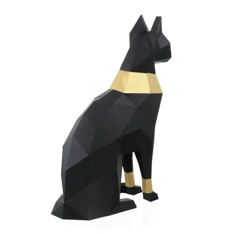 Modern Geometric Black Cat Sculpture for Contemporary Home Decor by House Of Avana