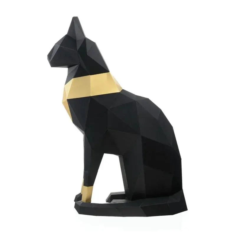 Modern Geometric Black Cat Sculpture for Contemporary Home Decor by House Of Avana