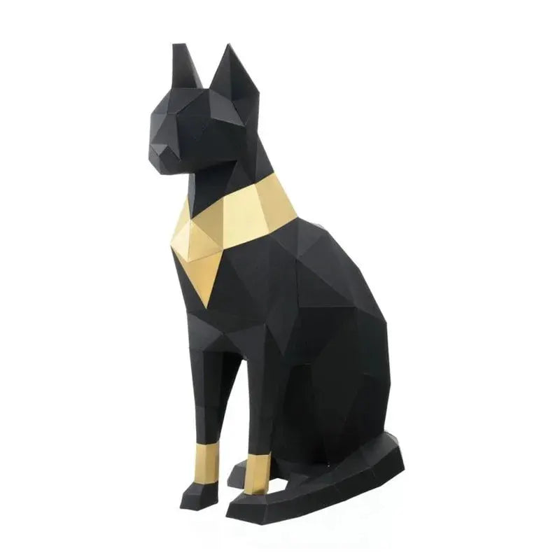 Modern Geometric Black Cat Sculpture for Contemporary Home Decor by House Of Avana