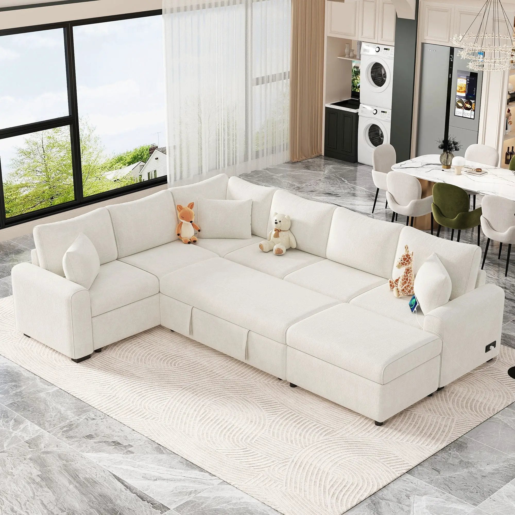 Sectional Sofa Pull-Out Sofa Bed Sleeper With A Storage Ottoman, Three Pillows And Charging Devices For Living Room by Unique Piece Furniture