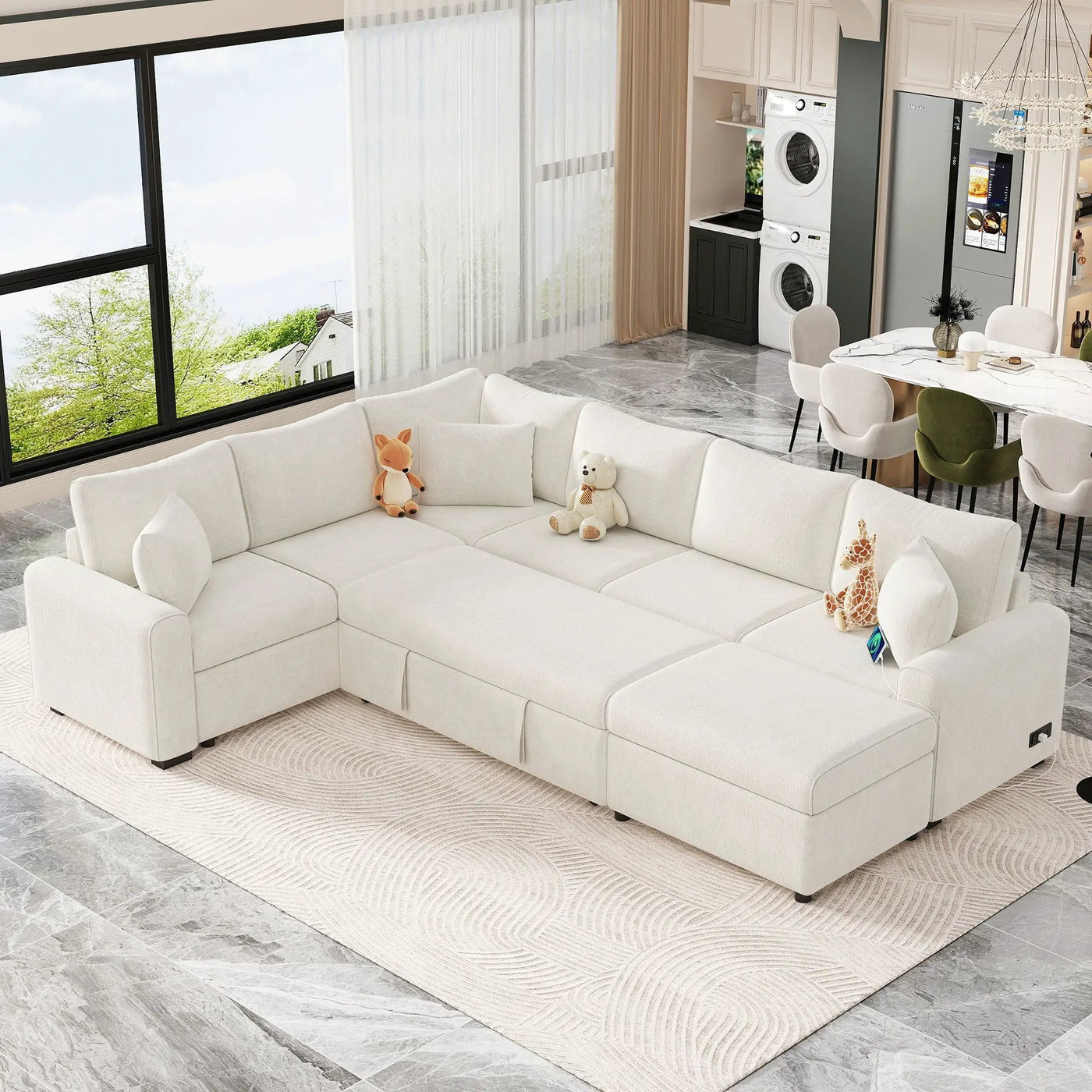 Sectional Sofa Pull-Out Sofa Bed Sleeper With A Storage Ottoman, Three Pillows And Charging Devices For Living Room by HouseOfZazla