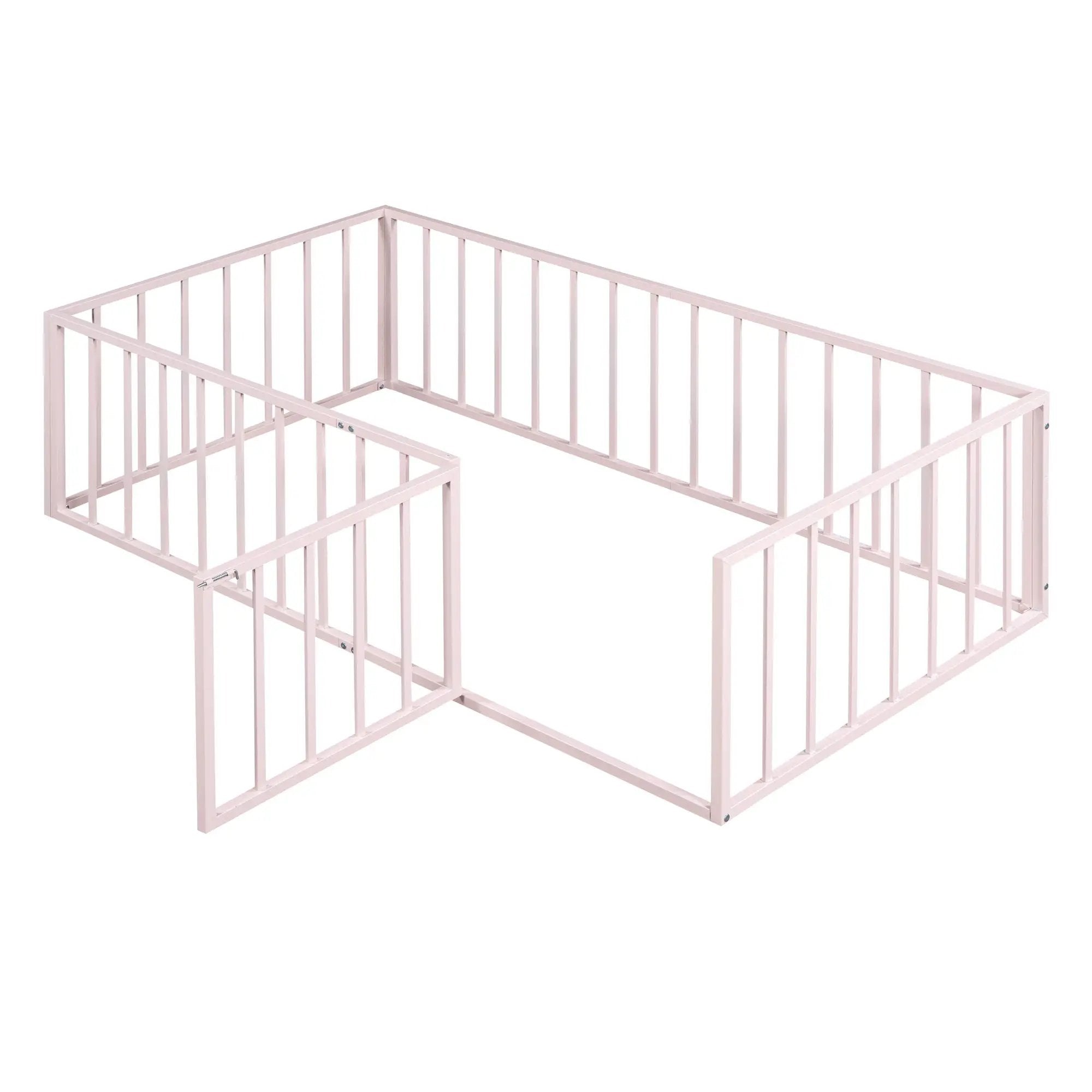 Metal Floor Bed Frame With Fence And Door by HouseOfZazla
