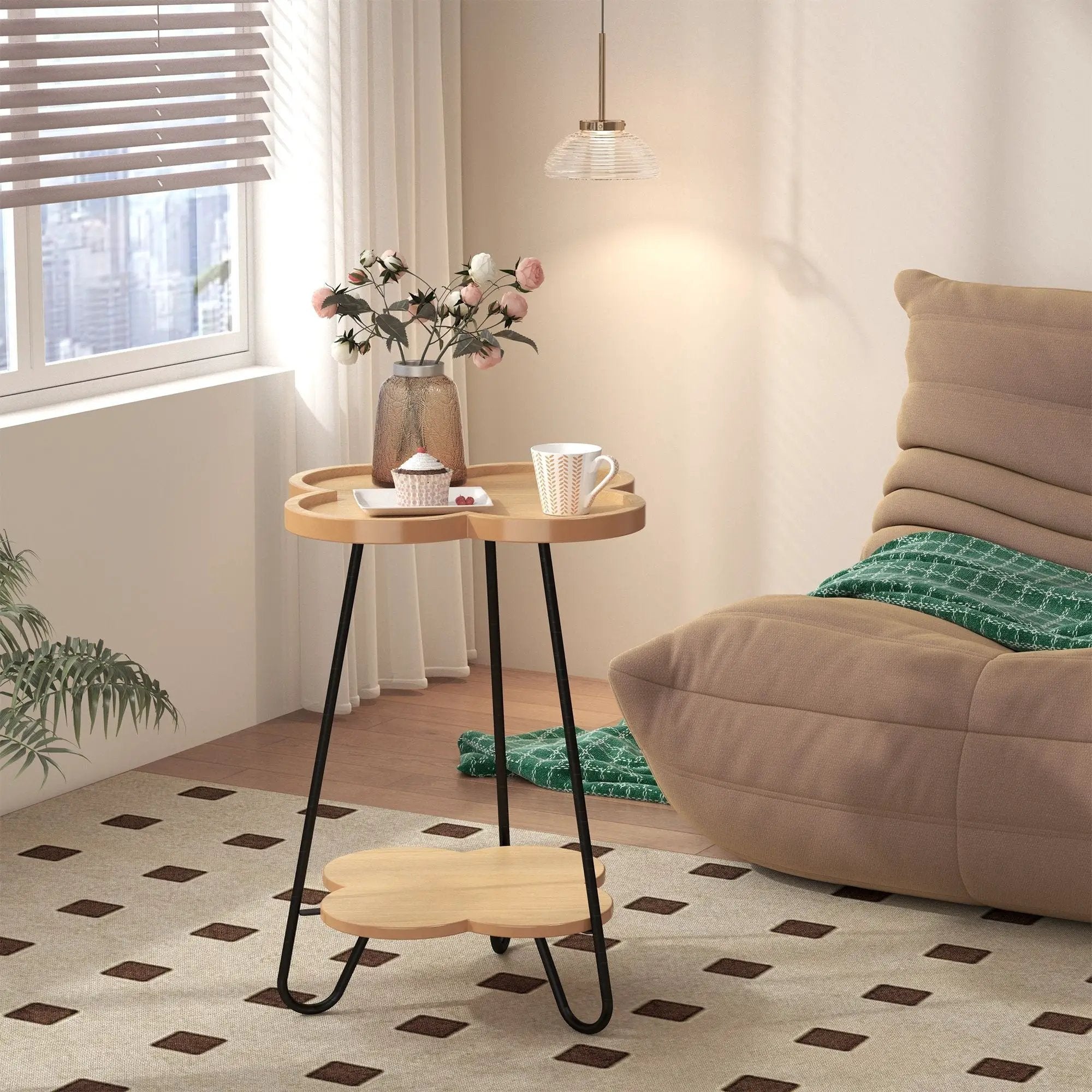 Petal Shape Accent Side Table - Acacia Wood by HouseOfZazla