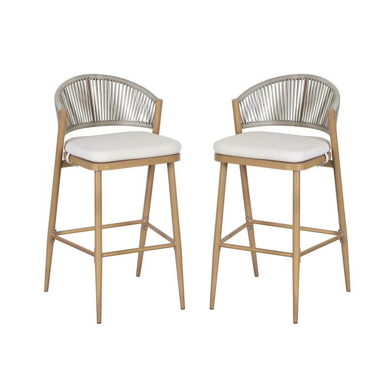 Outdoor Bar Height Metal Frame Counter Stools with Scallop-Shaped Backrest & Water-Resistant Cushions by HouseOfZazla