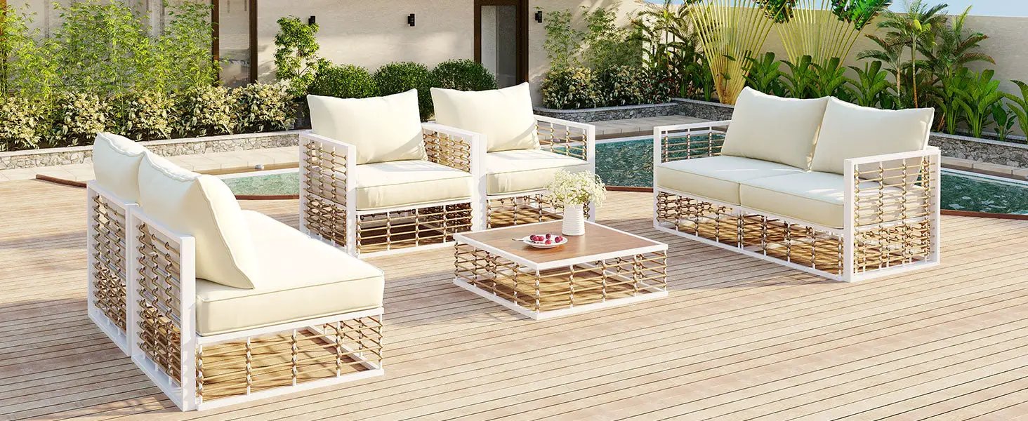 TOPMAX Modern Minimalist 7-Piece Metal Patio Sectional Sofa Set by HouseOfZazla