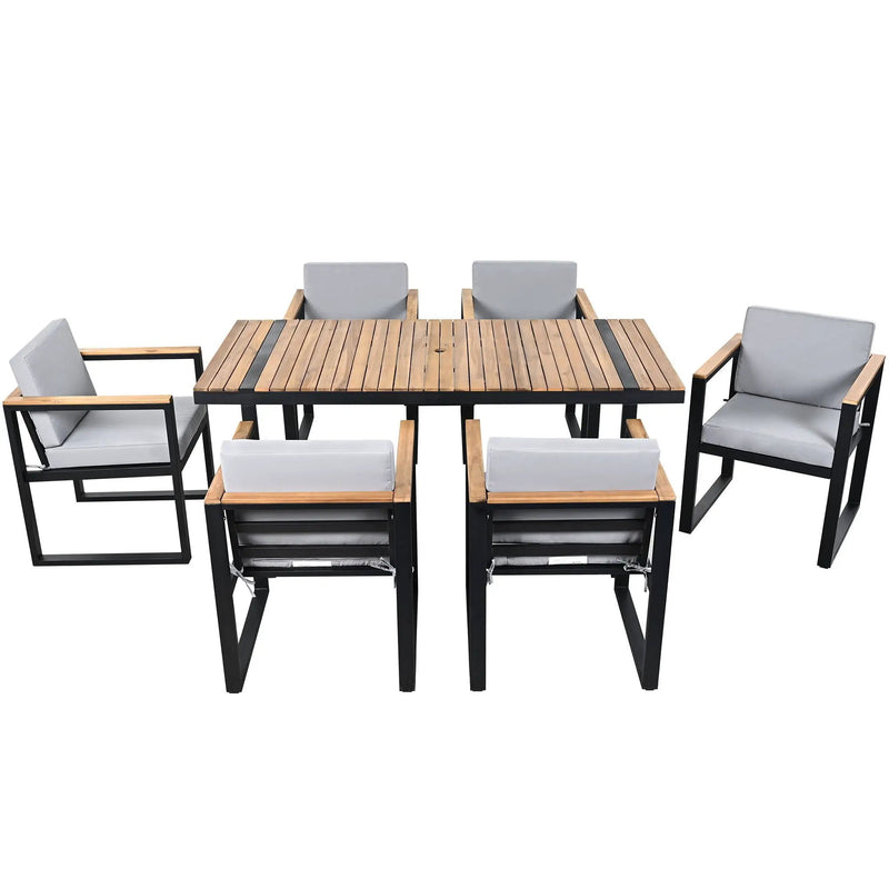 7 Pieces Outdoor Dining Set Patio Dining Table And Chair Set With And Removable Cushions For Patio by HouseOfZazla