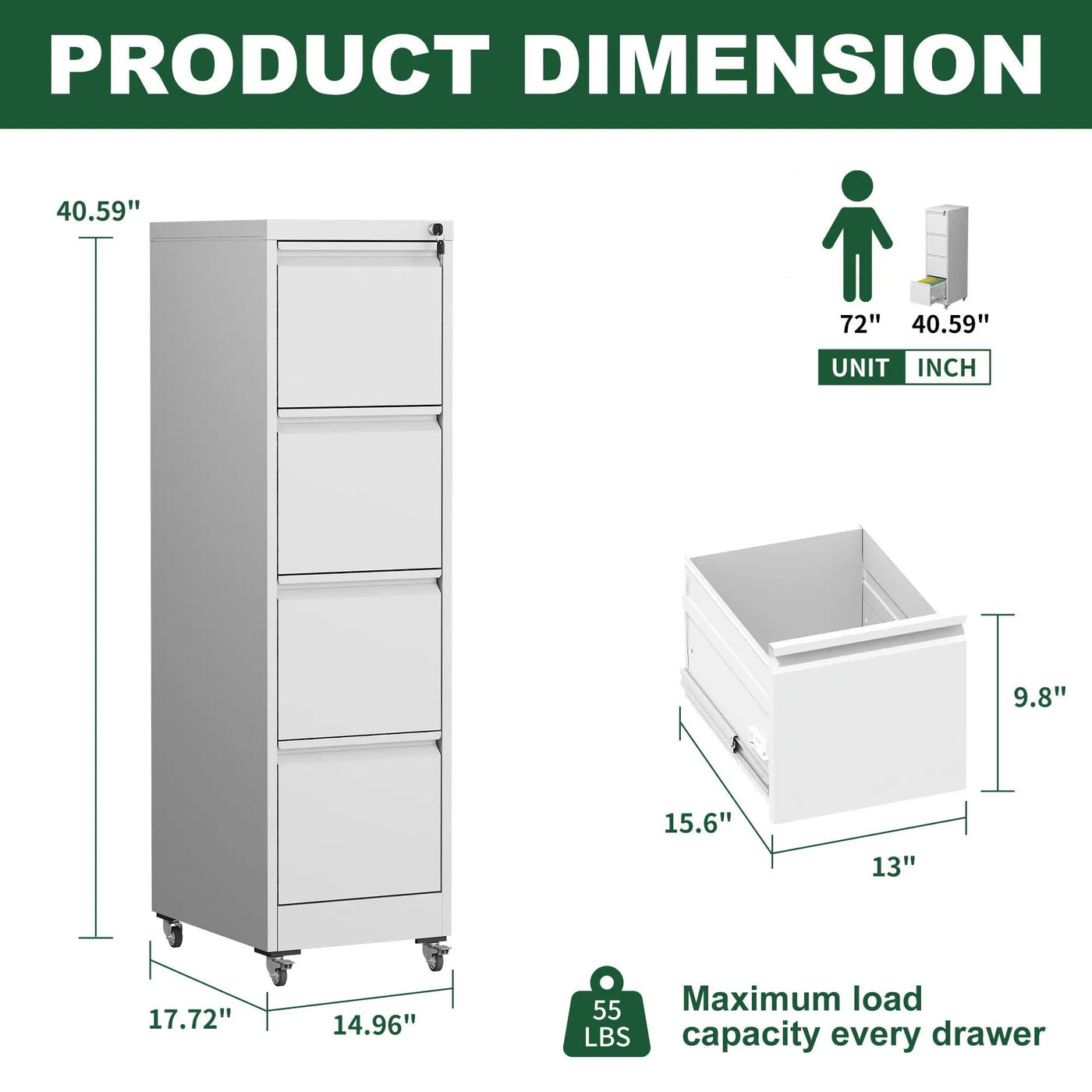 Drawer Metal Locking Vertical File Cabinet With Wheels Heavy Duty Lockable Storage by HouseOfZazla