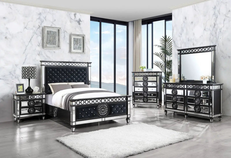 Varian II - Nightstand - Mirrored, Black & Sliver by Unique Piece Furniture