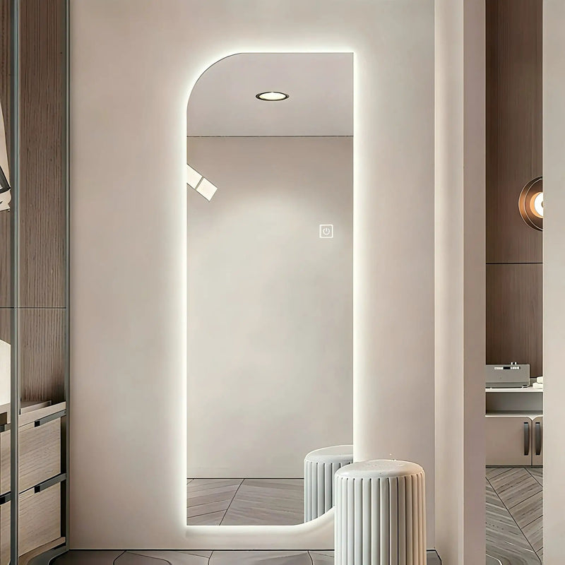 Irregular Shape LED Full Length Wall Mirror With 3 Color Dimmable Lighting - Silver by HouseOfZazla