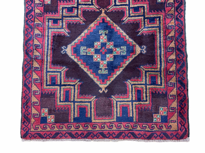 2'11" X 4'6" Vintage Handmade Tribal Wool Rug Balouchi Rug Afghan Rug Geometric by Jewel Rugs