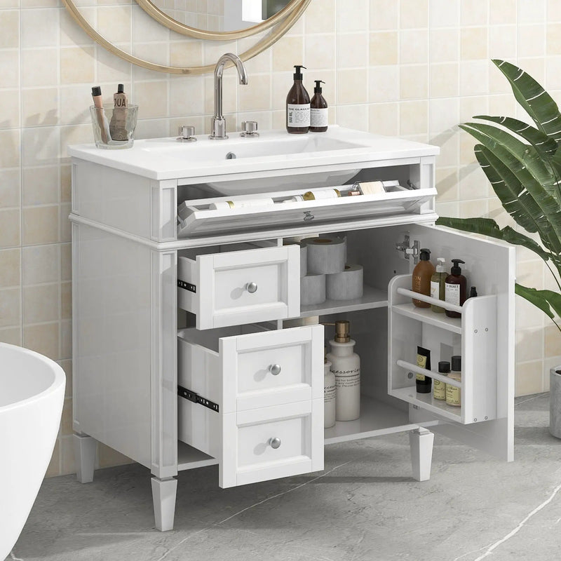 Bathroom Vanity With Top Sink, Modern Bathroom Storage Cabinet With 2 Drawers And A Tip-Out Drawer by Unique Piece Furniture
