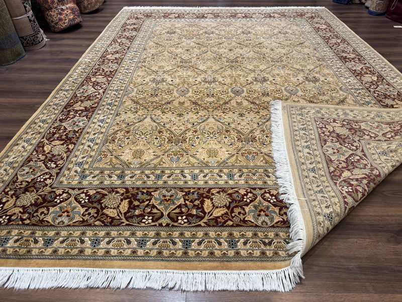 Fine Pak Persian Rug 9x12, Gold and Wine Red, Panel Design, 330 KPSI by Jewel Rugs