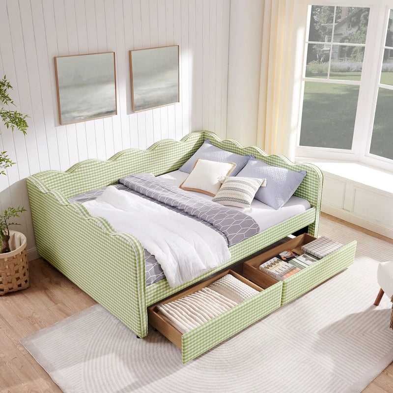Gingham Daybed With USB Charging Port, Wave-Shaped Design by Unique Piece Furniture