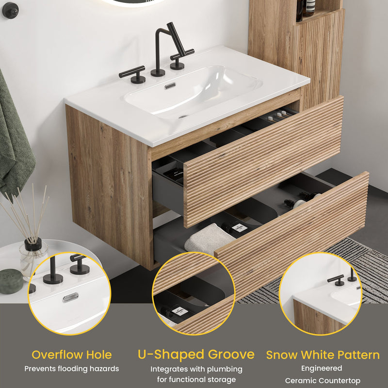 Gloria 30" Wall Mounted Rough Oak Bathroom Vanity by HouseOfZazla