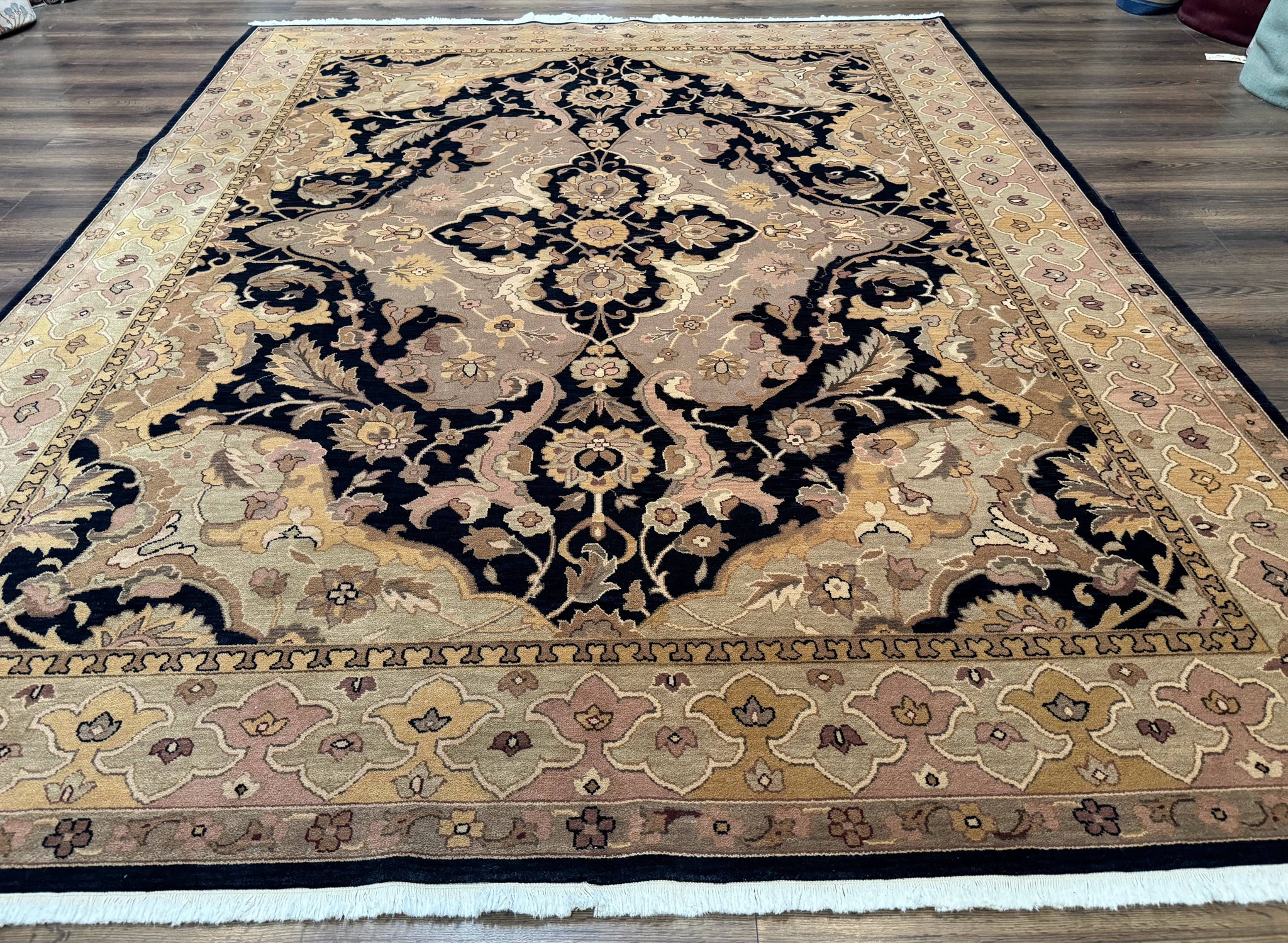 Handmade Wool Rug 8x10, Black & Dark Beige, Nourison, Traditional Rug by Jewel Rugs