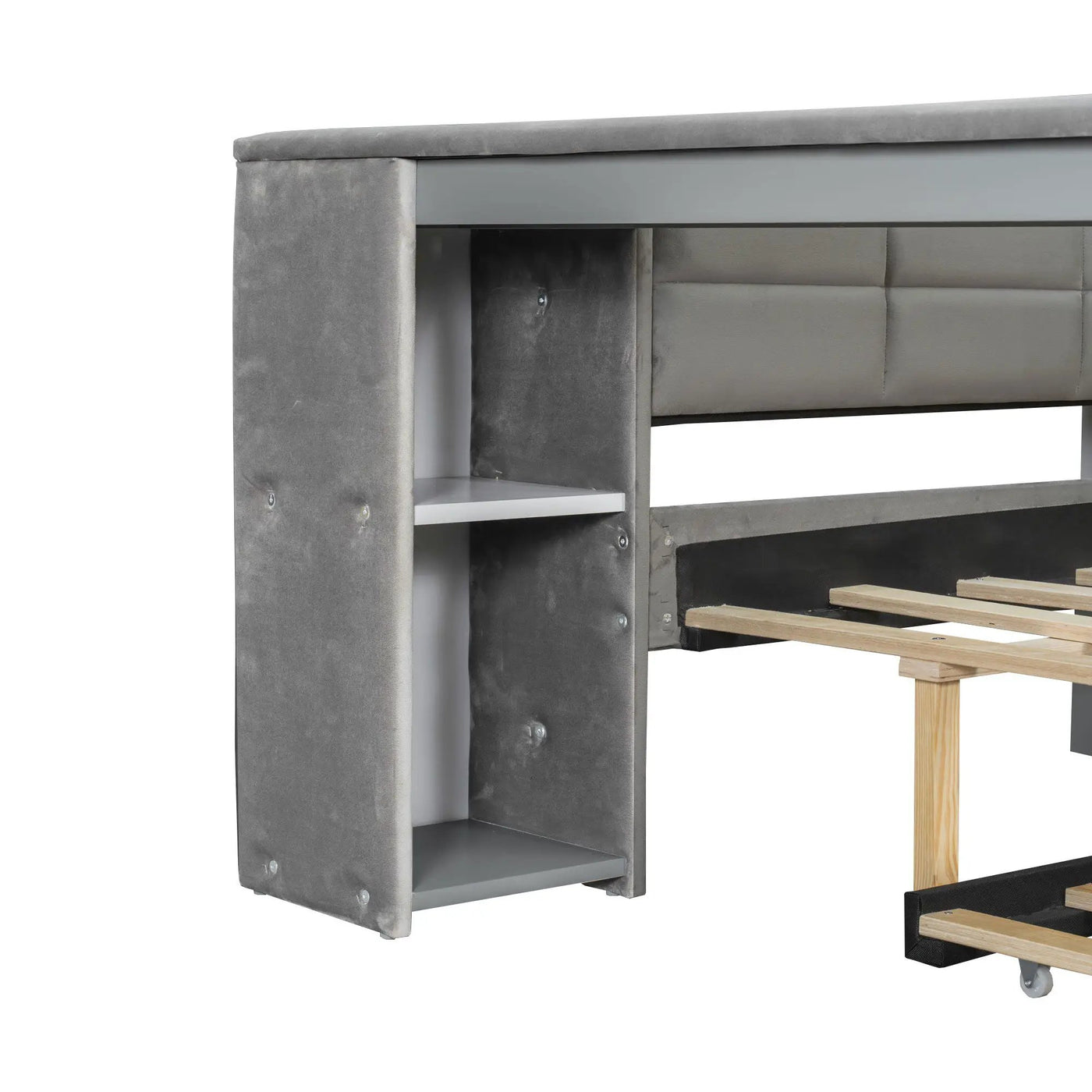 Upholstered Platform Bed With Storage Shelves, Desk, Charging Station And Trundle by HouseOfZazla