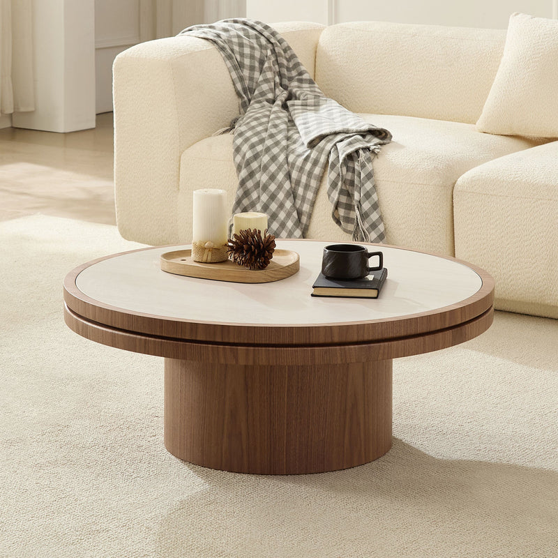 35.43 Inch Coffee Table with Sintered Stone Tabletop in Walnut by HouseOfZazla
