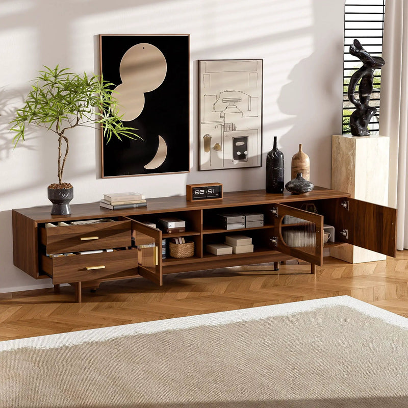 Modern TV Stand With Fluted Glass Doors & 2 Drawers by HouseOfZazla