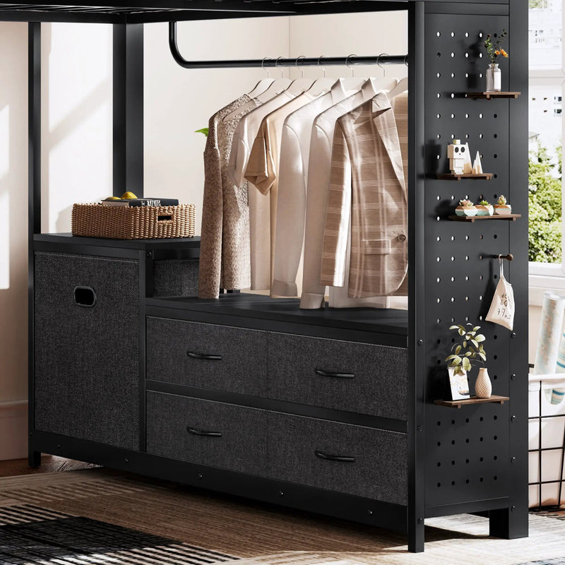 Queen Size Loft Bed with Desk & Shelves by HouseOfZazla