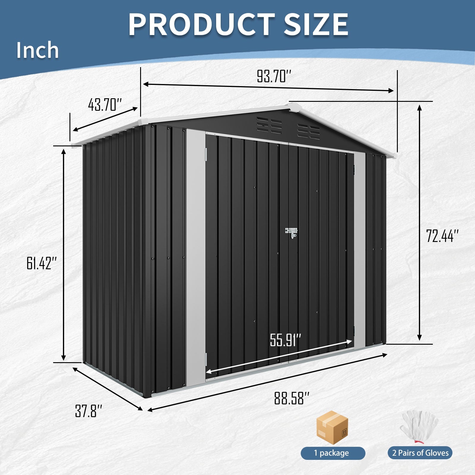 8ft x 4ft Outdoor Metal Storage Shed with Lockable Latch by HouseOfZazla