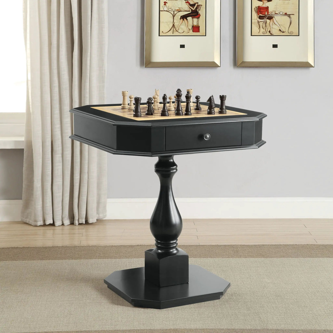 Bishop - Reversible Chess Checker Game Table With Game Tray (Chess Fingures Not Included) by Unique Piece Furniture