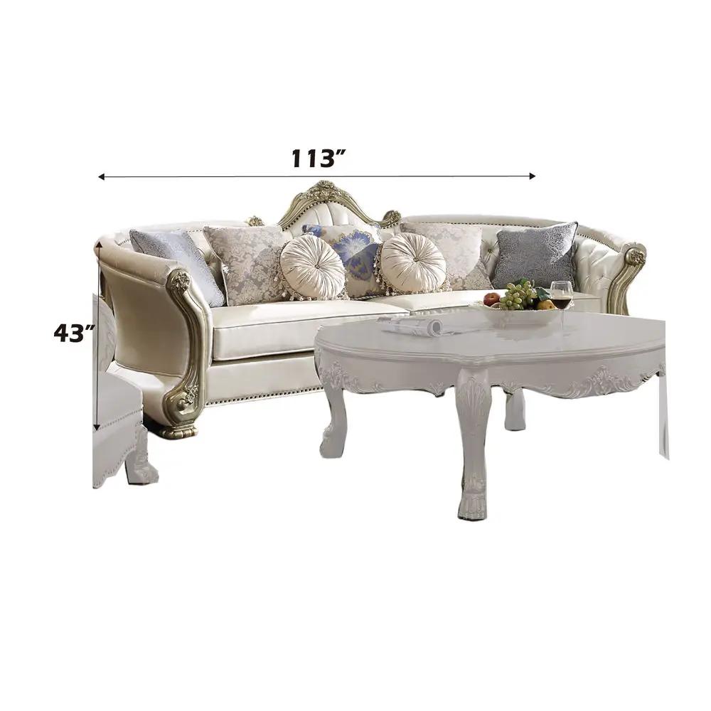 Dresden II - Sofa With 7 Pillows - Pearl Synthetic Leather & Gold Patina by Unique Piece Furniture