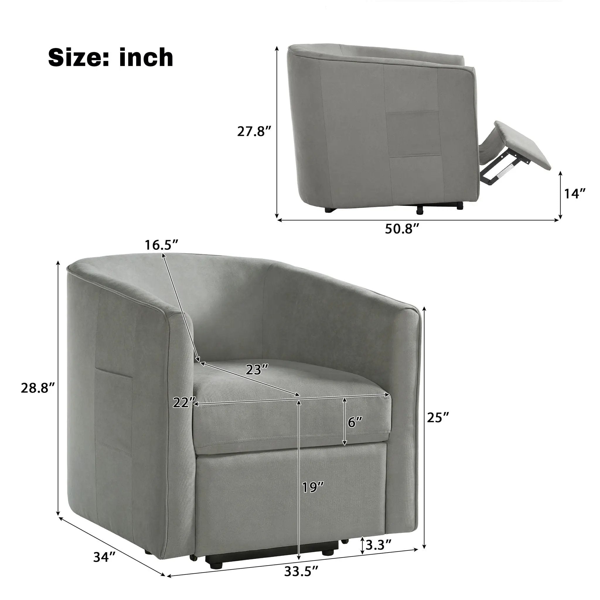 Power Lift Recliner Barrel Shape Reclining Chair With Footrest And Side Pocket by Unique Piece Furniture