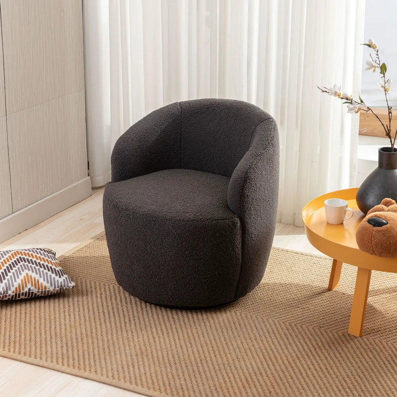 Teddy Fabric Swivel Accent Armchair Barrel Chair With Powder Coating Metal Ring by Unique Piece Furniture