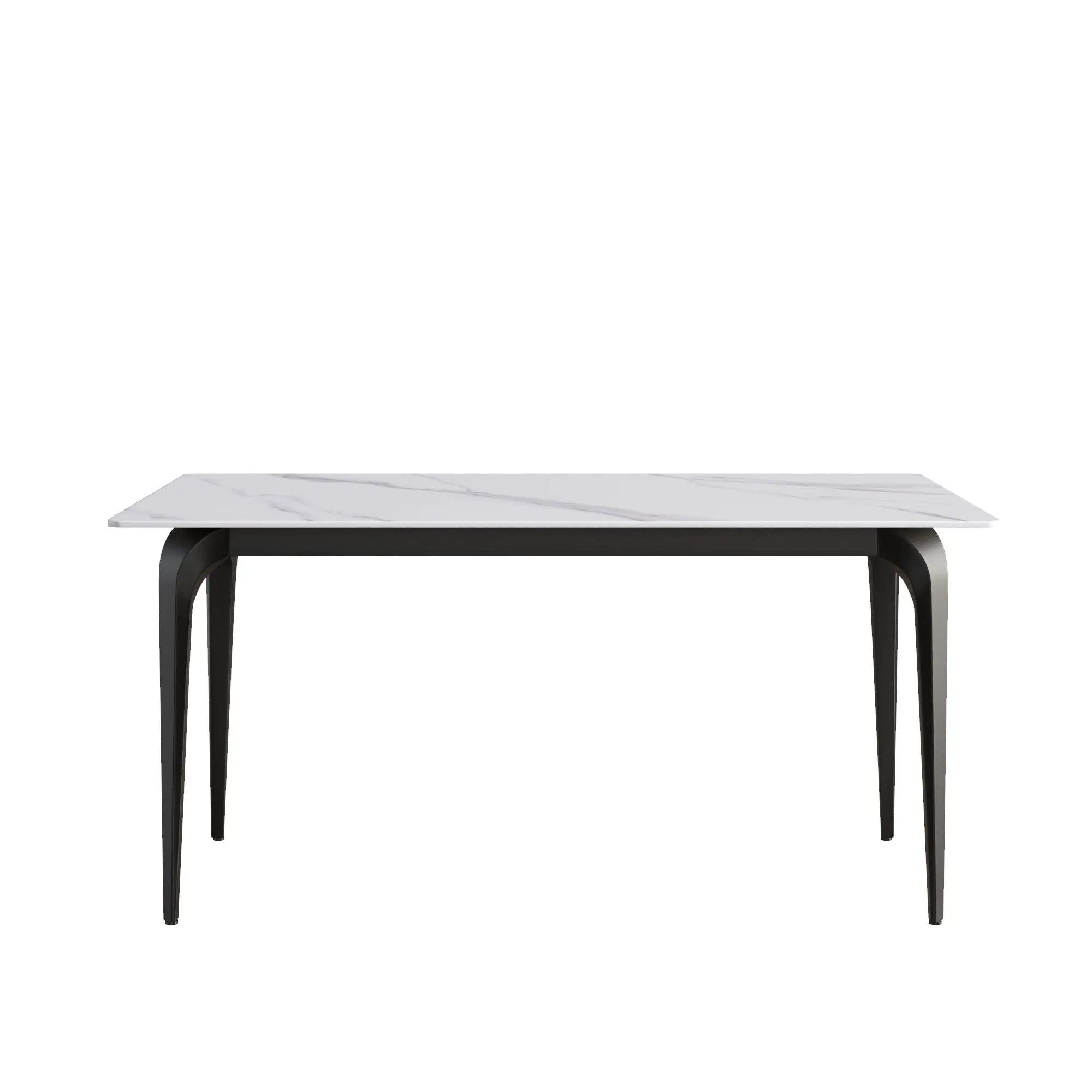 63" Modern Artificial Stone White Straight Edge Black Metal Leg Dining Table, 6 People - White / Black by Unique Piece Furniture
