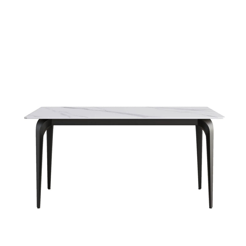 63" Modern Artificial Stone White Straight Edge Black Metal Leg Dining Table, 6 People - White / Black by Unique Piece Furniture